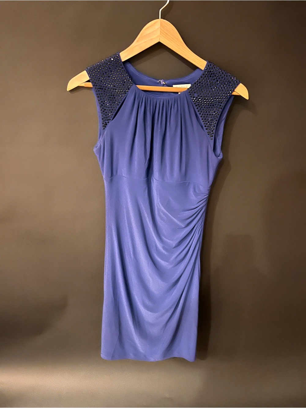 Elegant Cache Sleeveless Blue Cocktail Dress with Embellished Shoulders